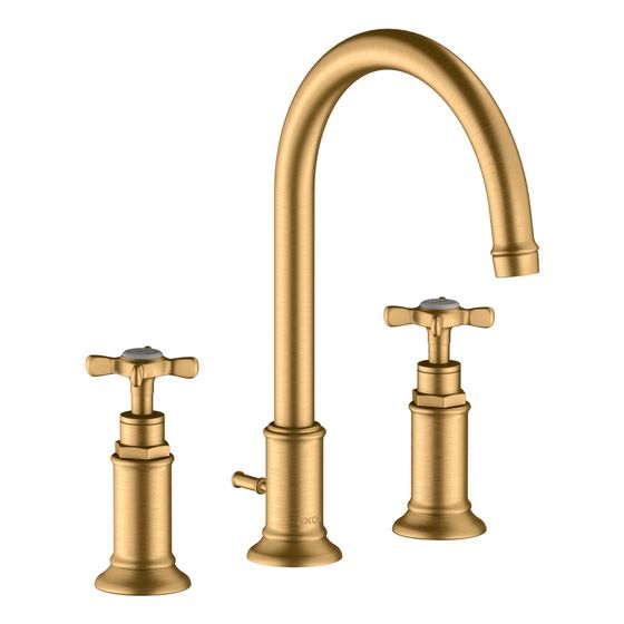 Hansgrohe AXOR Montreux 3-Loch Waschtischarmatur 180mm, 5l/min, Kreuzgriffen, Zugstangen-Ablaufgarnitur, Brushed Brass
