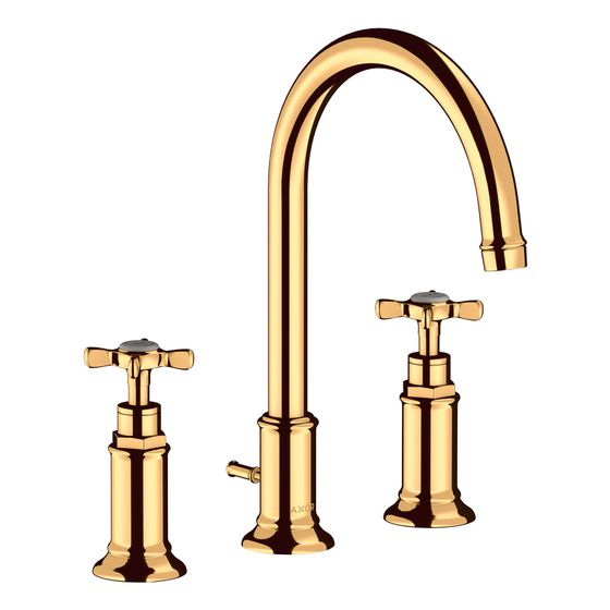Hansgrohe AXOR Montreux 3-Loch Waschtischarmatur 180mm, 5l/min, Kreuzgriffen, Zugstangen-Ablaufgarnitur, Polished Gold Optic