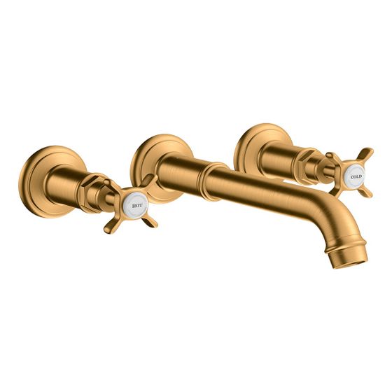 Hansgrohe AXOR Montreux 3-Loch Waschtischarmatur UP, 5l/min, für Wandm., Auslauf 165-225mm, Kreuzgriffen, Brushed Gold Optic