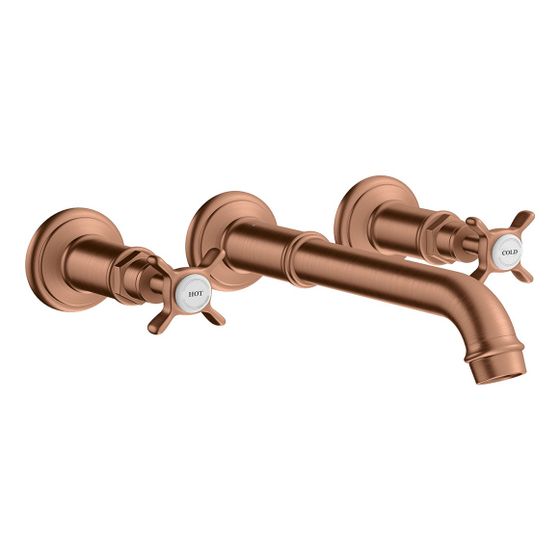 Hansgrohe AXOR Montreux 3-Loch Waschtischarmatur UP, 5l/min, für Wandmontage, Auslauf 165-225mm, Kreuzgriffen, Brushed Red Gold