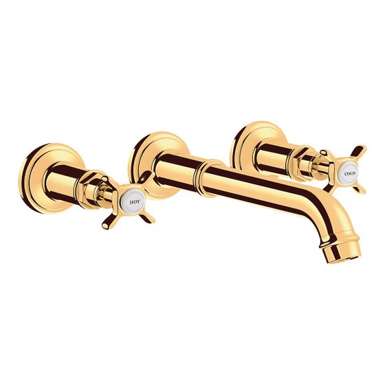 Hansgrohe AXOR Montreux 3-Loch Waschtischarmatur UP, 5l/min, für Wandm., Auslauf 165-225mm, Kreuzgriffen, Polished Gold Optic