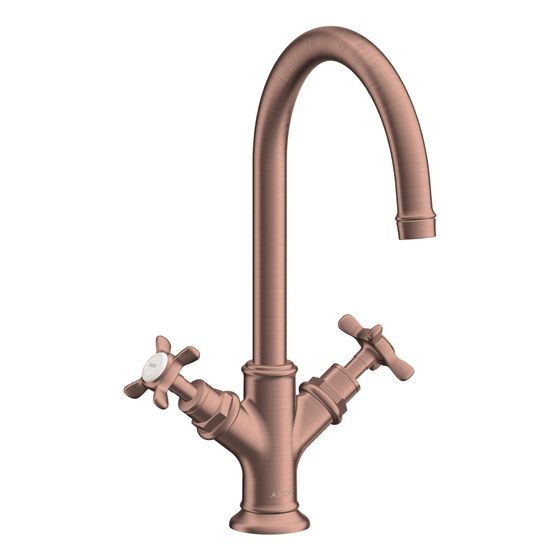 Hansgrohe AXOR Montreux 2-Griff Waschtischarmatur 210mm, 5l/min, Kreuzgriffen, Zugstangen-Ablaufgarnitur, Brushed Red Gold