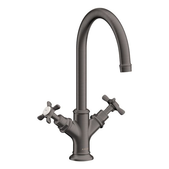 Hansgrohe AXOR Montreux 2-Griff Waschtischarmatur 210mm, 5l/min, Kreuzgriffen, Zugstangen-Ablaufgarnitur, Brushed Black Chrome