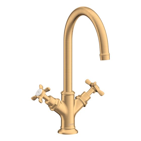 Hansgrohe AXOR Montreux 2-Griff Waschtischarmatur 210mm, 5l/min, Kreuzgriffen, Zugstangen-Ablaufgarnitur, Brushed Brass