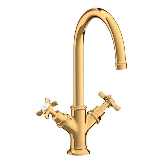 Hansgrohe AXOR Montreux 2-Griff Waschtischarmatur 210mm, 5l/min, Kreuzgriffen, Zugstangen-Ablaufgarnitur, Polished Gold Optic