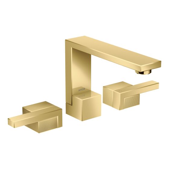 Hansgrohe AXOR Edge 3-Loch Waschtischarmatur 130mm, 5l/min, Push-Open Ablaufgarnitur, Diamantschliff, Polished Gold Optic
