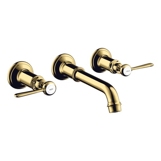 Hansgrohe AXOR Montreux 3-Loch Waschtischarmatur UP, 5l/min, für Wandm., Auslauf 165-225mm, Hebelgriff, Polished Gold Optic