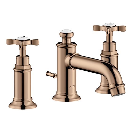 Hansgrohe AXOR Montreux 3-Loch Waschtischarmatur 30mm, 5l/min, Kreuzgriffen, Zugstangen-Ablaufgarnitur, Polished Red Gold