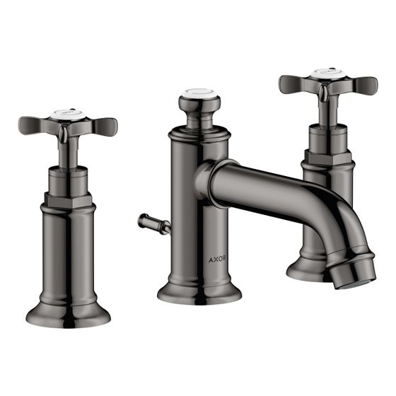 Hansgrohe AXOR Montreux 3-Loch Waschtischarmatur 30mm, 5l/min, Kreuzgriffen, Zugstangen-Ablaufgarnitur, Polished Black Chrome