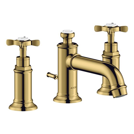 Hansgrohe AXOR Montreux 3-Loch Waschtischarmatur 30mm, 5l/min, Kreuzgriffen, Zugstangen-Ablaufgarnitur, Polished Gold Optic