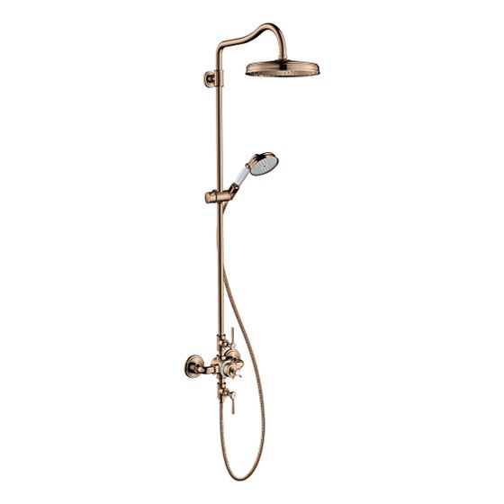 Hansgrohe AXOR Montreux Showerpipe, Thermostat, Kopfbrause 240mm, 14l/min, 1jet, DN 15, Polished Red Gold