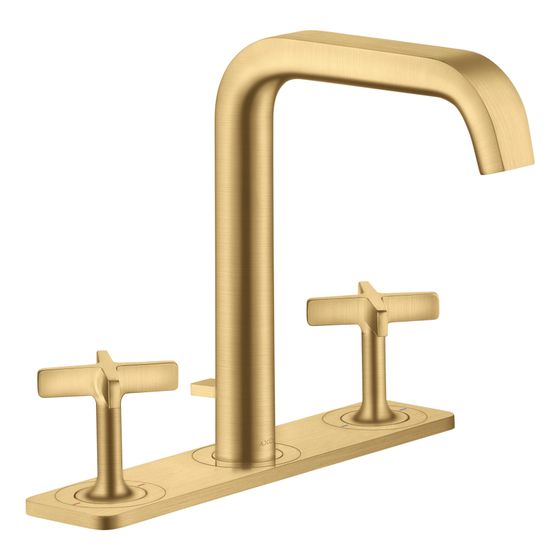 Hansgrohe AXOR Citterio E 3-Loch Waschtischarmatur ComfortZone 170, Platte, Zugstangen-Ablaufgarnitur, Brushed Gold Optic