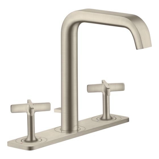 Hansgrohe AXOR Citterio E 3-Loch Waschtischarmatur ComfortZone 170, Platte, Zugstangen-Ablaufgarnitur, Brushed Nickel