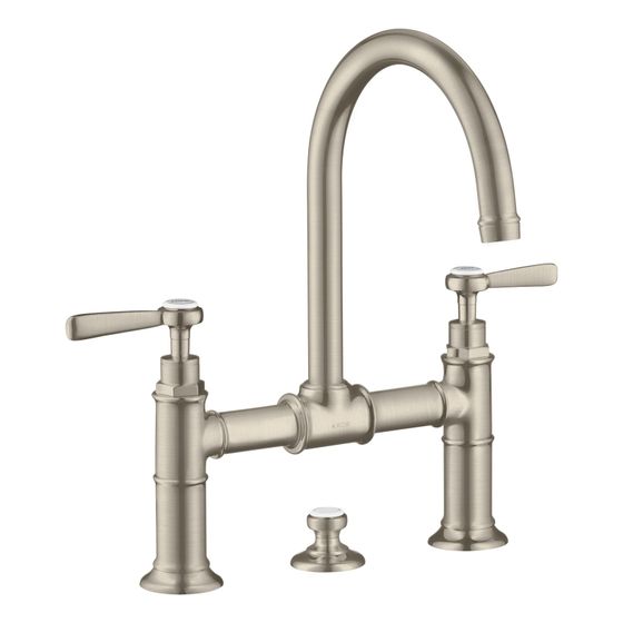 Hansgrohe AXOR Montreux 2-Griff Waschtischarmatur 220mm, 5l/min, Hebelgriff, Zugstangen-Ablaufgarnitur, Brushed Nickel