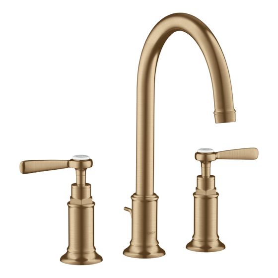 Hansgrohe AXOR Montreux 3-Loch Waschtischarmatur 180mm, 5l/min, Hebelgriff, Zugstangen-Ablaufgarnitur, Brushed Bronze