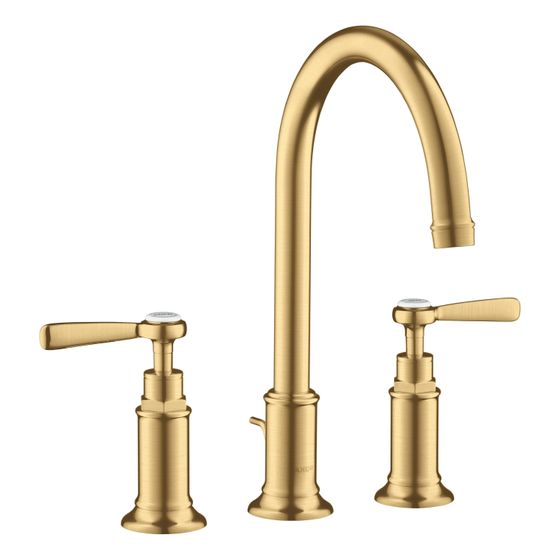 Hansgrohe AXOR Montreux 3-Loch Waschtischarmatur 180mm, 5l/min, Hebelgriff, Zugstangen-Ablaufgarnitur, Brushed Gold Optic