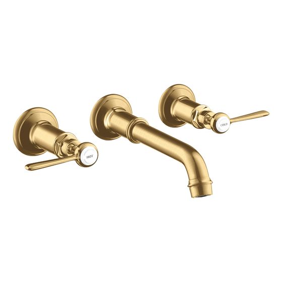 Hansgrohe AXOR Montreux 3-Loch Waschtischarmatur UP, 5l/min, für Wandm., Auslauf 165-225mm, Hebelgriff, Brushed Gold Optic