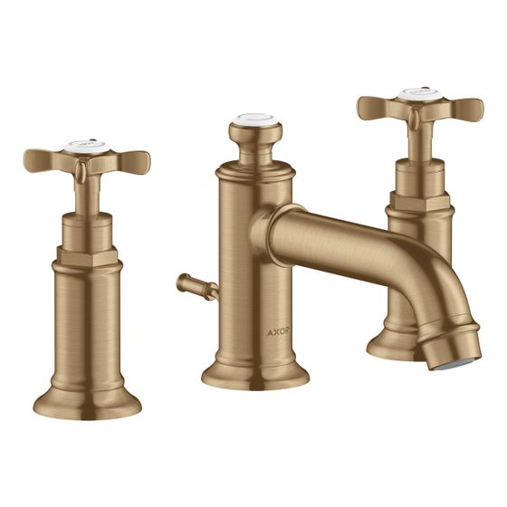Hansgrohe AXOR Montreux 3-Loch Waschtischarmatur 30mm, 5l/min, Kreuzgriffen, Zugstangen-Ablaufgarnitur, Brushed Bronze