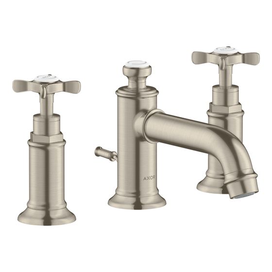 Hansgrohe AXOR Montreux 3-Loch Waschtischarmatur 30mm, 5l/min, Kreuzgriffen, Zugstangen-Ablaufgarnitur, Brushed Nickel