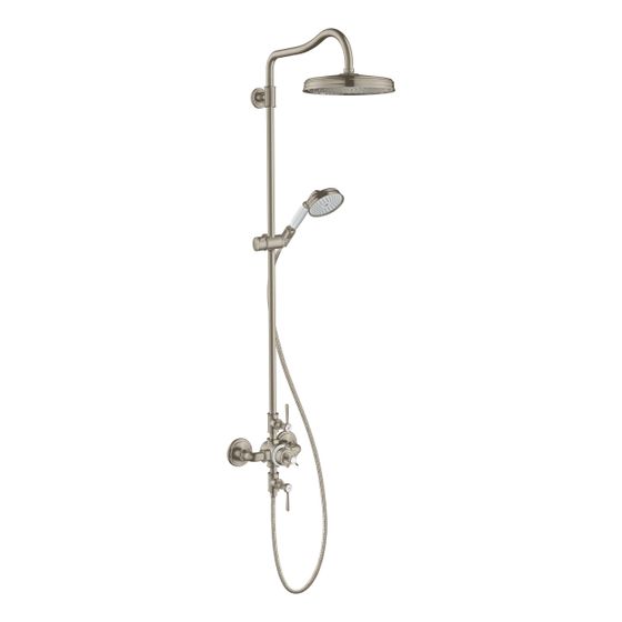 Hansgrohe AXOR Montreux Showerpipe, Thermostat, Kopfbrause 240mm, 14l/min, 1jet, DN 15, Brushed Nickel