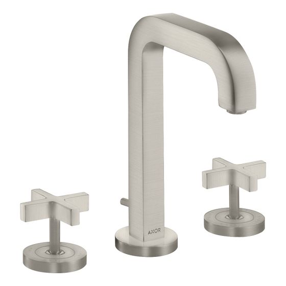 Hansgrohe AXOR Citterio 3-Loch Waschtischarmatur 170, Auslauf 140mm, Kreuzgriffen, Rosetten, Zug. Ablaufg, Edelstahl Optic