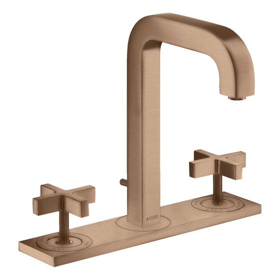 Hansgrohe AXOR Citterio 3-Loch Waschtischarmatur 170, Auslauf 140mm, Kreuzgriffen, Platte, Zug. Ablaufg, Brushed Red Gold