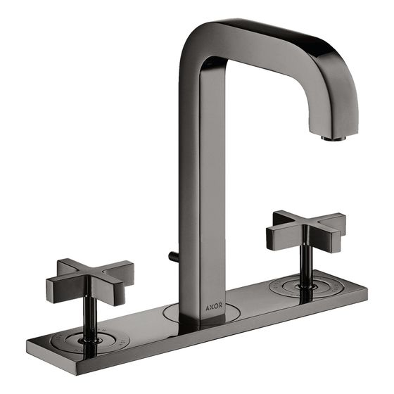 Hansgrohe AXOR Citterio 3-Loch Waschtischarmatur 170, Auslauf 140mm, Kreuzgriffen, Platte, Zug. Ablaufg, Polished Black Chrome