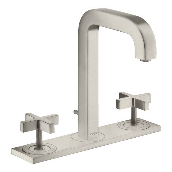 Hansgrohe AXOR Citterio 3-Loch Waschtischarmatur 170, Auslauf 140mm, Kreuzgriffen, Platte, Zug. Ablaufg, Edelstahl Optic