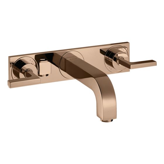 Hansgrohe AXOR Citterio 3-Loch Waschtischarmatur UP für Wandm, Auslauf 226mm, Hebelgriff, Platte, Polished Red Gold