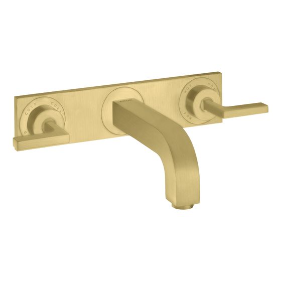 Hansgrohe AXOR Citterio 3-Loch Waschtischarmatur UP für Wandm, Auslauf 226mm, Hebelgriff, Platte, Brushed Brass