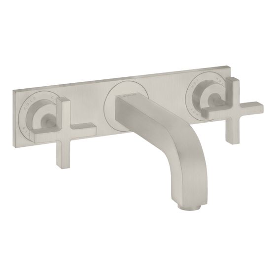 Hansgrohe AXOR Citterio 3-Loch Waschtischarmatur UP für Wandm, Auslauf 226mm, Kreuzgriffen, Platte, Edelstahl Optic