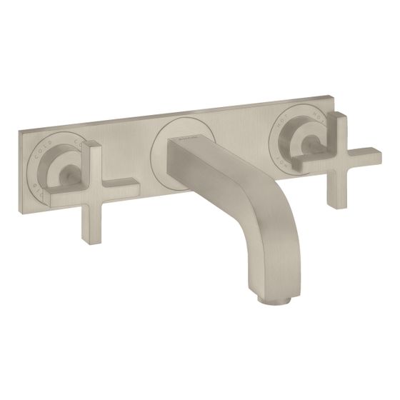 Hansgrohe AXOR Citterio 3-Loch Waschtischarmatur UP für Wandm, Auslauf 226mm, Kreuzgriffen, Platte, Brushed Nickel