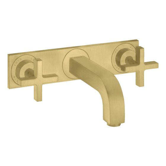 Hansgrohe AXOR Citterio 3-Loch Waschtischarmatur UP für Wandm, Auslauf 226mm, Kreuzgriffen, Platte, Brushed Brass