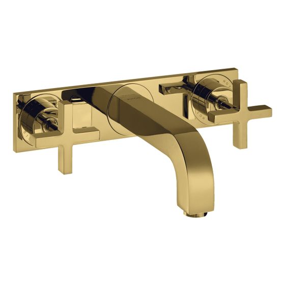 Hansgrohe AXOR Citterio 3-Loch Waschtischarmatur UP für Wandm, Auslauf 226mm, Kreuzgriffen, Platte, Polished Gold Optic