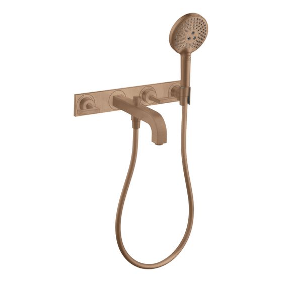 Hansgrohe AXOR Wannenarmatur Citterio 3-Loch Unterputz Wandmontage, Handbrause, Hebelgriff, Platte, Brushed Red Gold