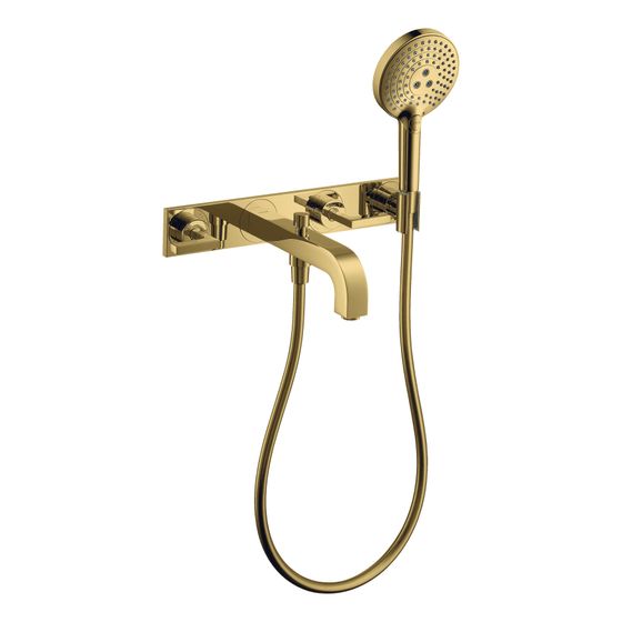 Hansgrohe AXOR Wannenarmatur Citterio 3-Loch Unterputz Wandmontage, Handbrause, Hebelgriff, Platte, Polished Gold Optic