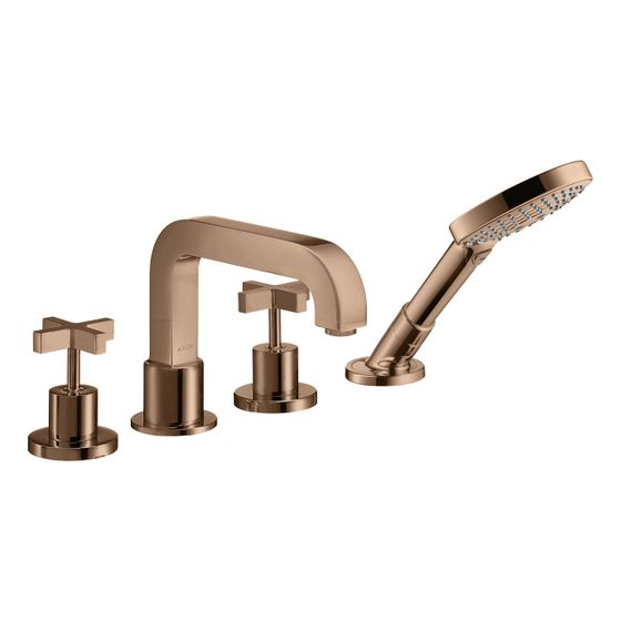 Hansgrohe AXOR Citterio 4-Loch Wannenarmatur, Fliesenrandarmatur, Kreuzgriffen, Rosetten, Polished Red Gold