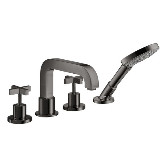 Hansgrohe AXOR Citterio 4-Loch Wannenarmatur, Fliesenrandarmatur, Kreuzgriffen, Rosetten, Polished Black Chrome