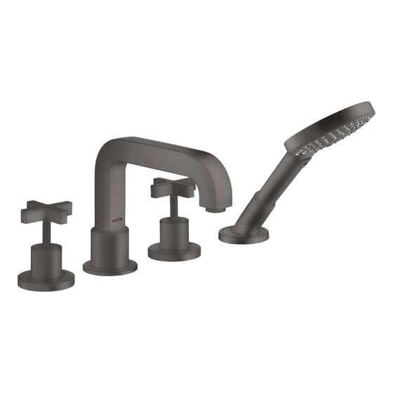 Hansgrohe AXOR Citterio 4-Loch Wannenarmatur, Fliesenrandarmatur, Kreuzgriffen, Rosetten, Brushed Black Chrome