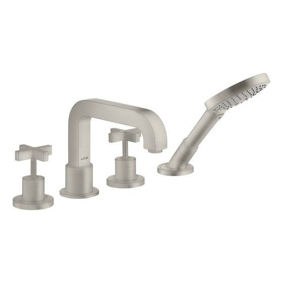 Hansgrohe AXOR Citterio 4-Loch Wannenarmatur, Fliesenrandarmatur, Kreuzgriffen, Rosetten, Edelstahl Optic