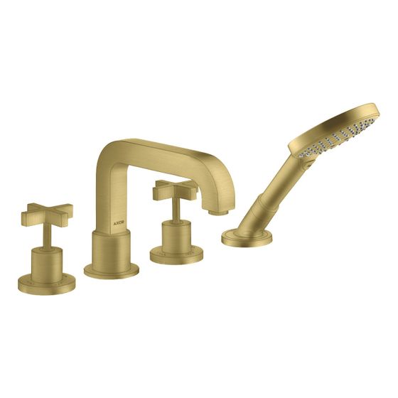 Hansgrohe AXOR Citterio 4-Loch Wannenarmatur, Wannenrandarmatur, Kreuzgriffen, Rosetten, Brushed Brass