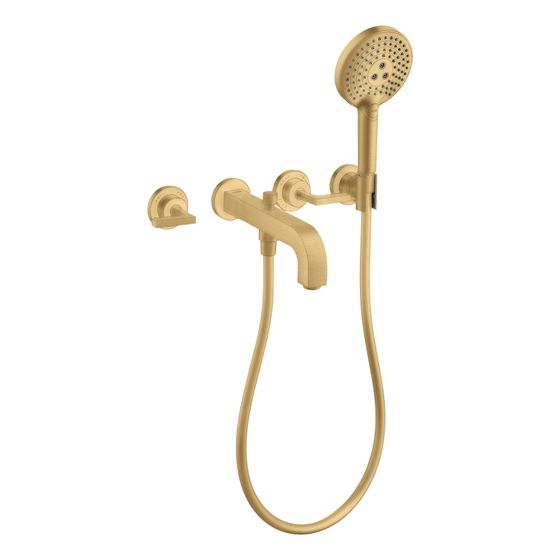 Hansgrohe AXOR Wannenarmatur Citterio 3-Loch Unterputz Wandmontage, Handbrause, Hebelgriff, Rosetten, Brushed Gold Optic