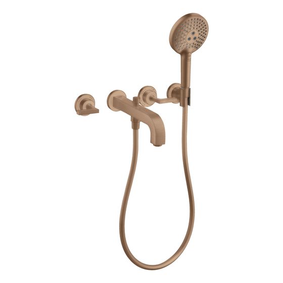 Hansgrohe AXOR Wannenarmatur Citterio 3-Loch Unterputz Wandmontage, Handbrause, Hebelgriff, Rosetten, Brushed Red Gold