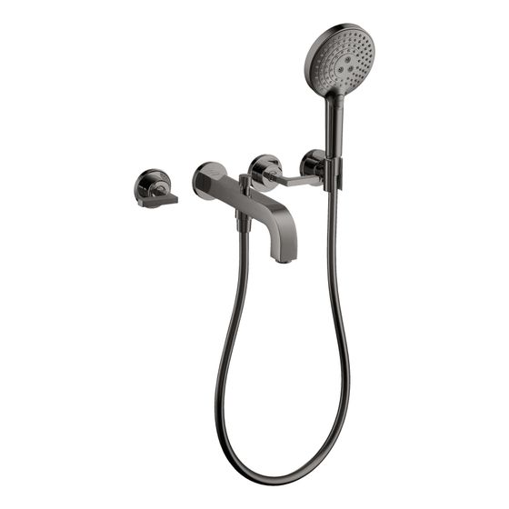 Hansgrohe AXOR Wannenarmatur Citterio 3-Loch Unterputz Wandmontage, Handbrause, Hebelgriff, Rosetten, Polished Black Chrome