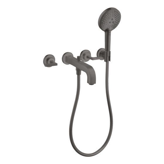 Hansgrohe AXOR Wannenarmatur Citterio 3-Loch Unterputz Wandmontage, Handbrause, Hebelgriff, Rosetten, Brushed Black Chrome