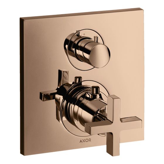 Hansgrohe AXOR Citterio Thermostat Unterputz, 29l/min, Ab- und Umstellventil, Kreuzgriff, Polished Red Gold