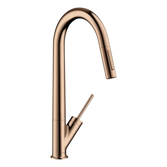 Hansgrohe AXOR Starck Einhebel-Küchenmischer, Ausziehbrause, ComfortZone 270, Polished Red Gold