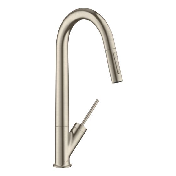 Hansgrohe AXOR Starck Einhebel-Küchenmischer, Ausziehbrause, ComfortZone 270, Brushed Nickel
