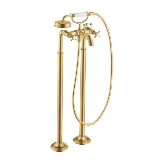 Hansgrohe AXOR Montreux 2-Griff Wannenarmatur bodenstehend, 16,5l/min, Kreuzgriffen, Brushed Gold Optic