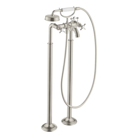 Hansgrohe AXOR Montreux 2-Griff Wannenarmatur bodenstehend, 16,5l/min, Kreuzgriffen, Edelstahl Optic